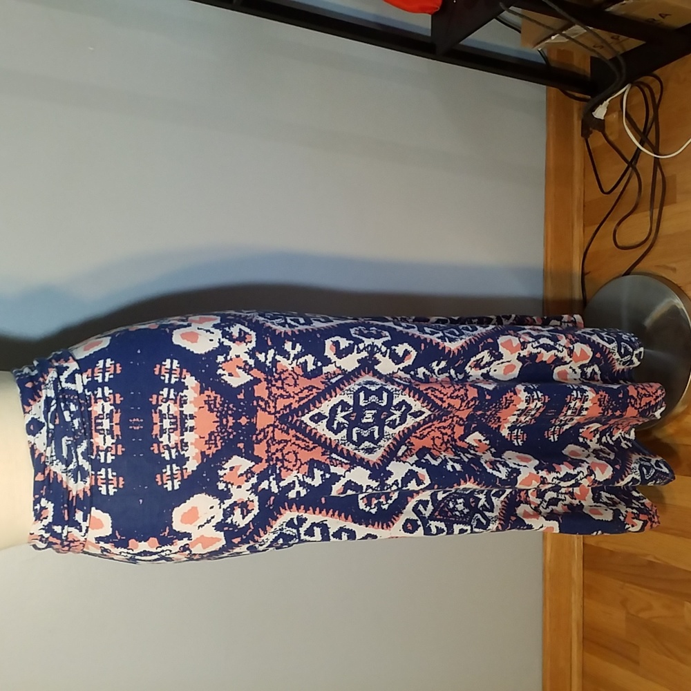 MAXI SKIRT Size S Navy/Coral/Cream print